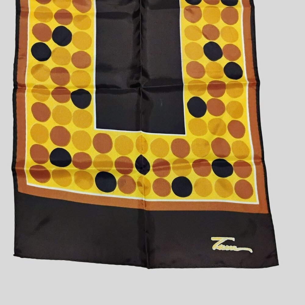 Vintage Rectangular Retro MCM Mod Scarf, Geometric Polka Dot Black Yellow Brown
